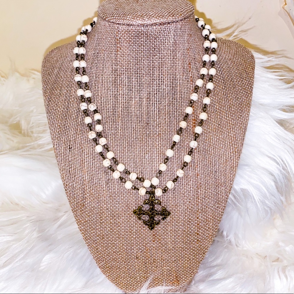 White Cross Beaded Necklace